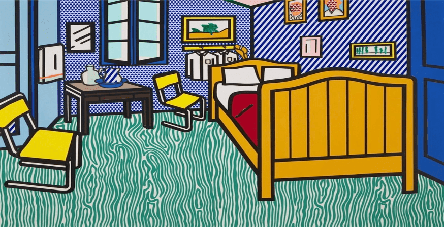 Roy Lichtenstein. Bedroom at Arles (Study). 1992. Tape, cut painted paper and graphite pencil on board.